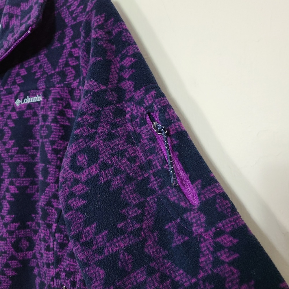 Columbia Purple Black Geometric Fleece S Full‎ Zip Jacket Granola Girl Winter - Picture 3 of 11